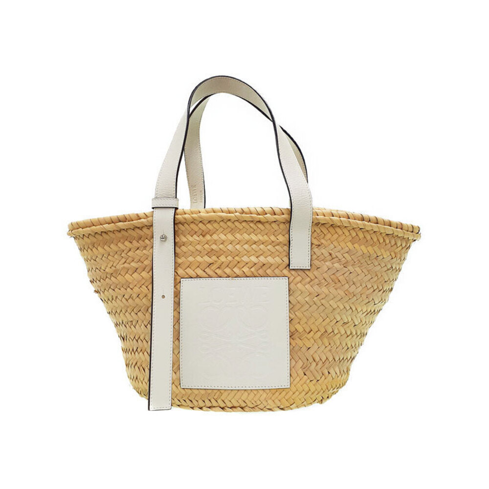 Loewe Paula Ibiza Basket Bag woven palm leaf calfskin leather anagram Tan